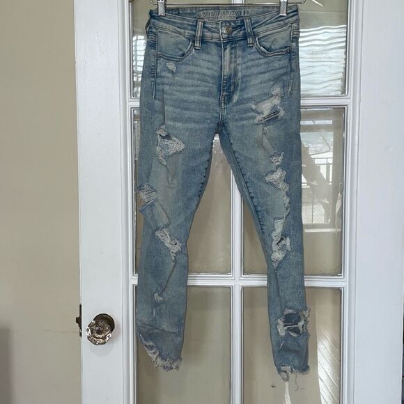 America Eagle next level stretch distressed hi rise jegging crop size 4 short - Picture 1 of 14